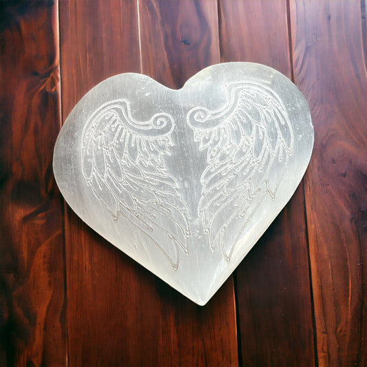 Selenite Heart - Angel Wings