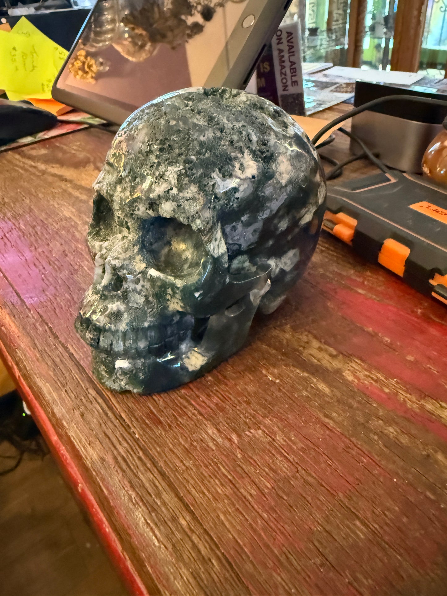 Moss Agate Skull